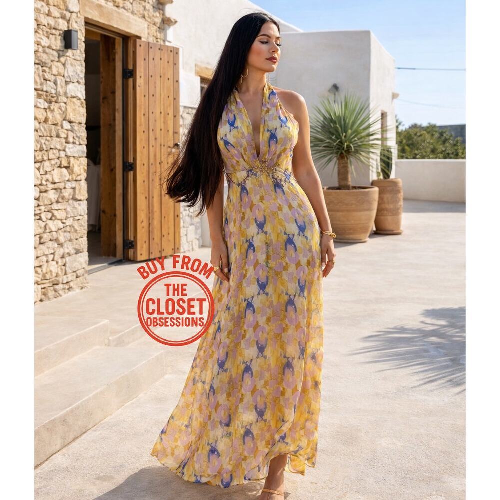 ZARA Floral V-Neck Maxi Dress NWT